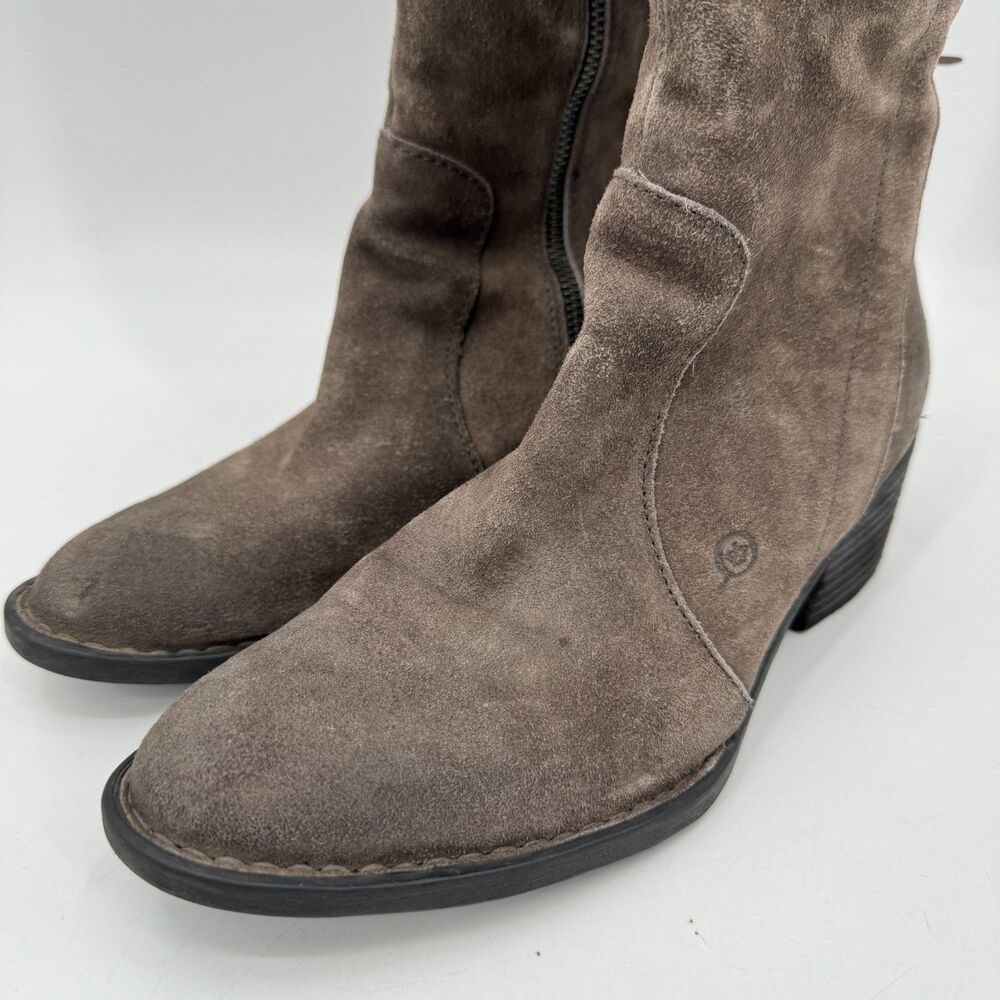 BORN Felicia Gray Brown Suede Lace Back Heeled Boots Size 8.5 - Picture 5 of 11